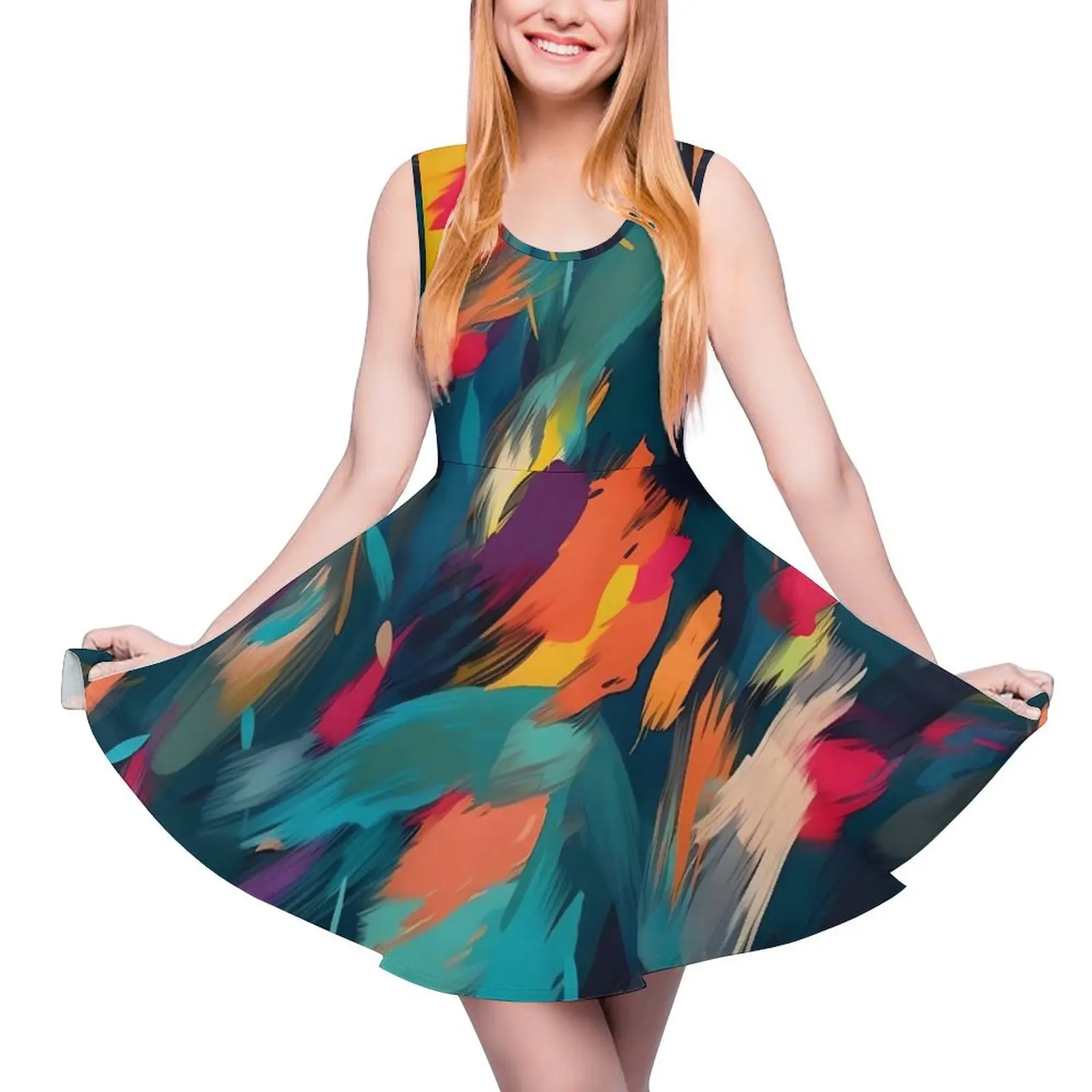 Colorful Brush Print Dress Sleeveless Abstract Art Street Wear Dresses Summer Woman Oversized Vintage Design Skate Dress
Colorful Brush Print Dress Sleeveless Abstract Art Street Wear Dresses Summer Woman Oversized Vintage Design Skate Dress