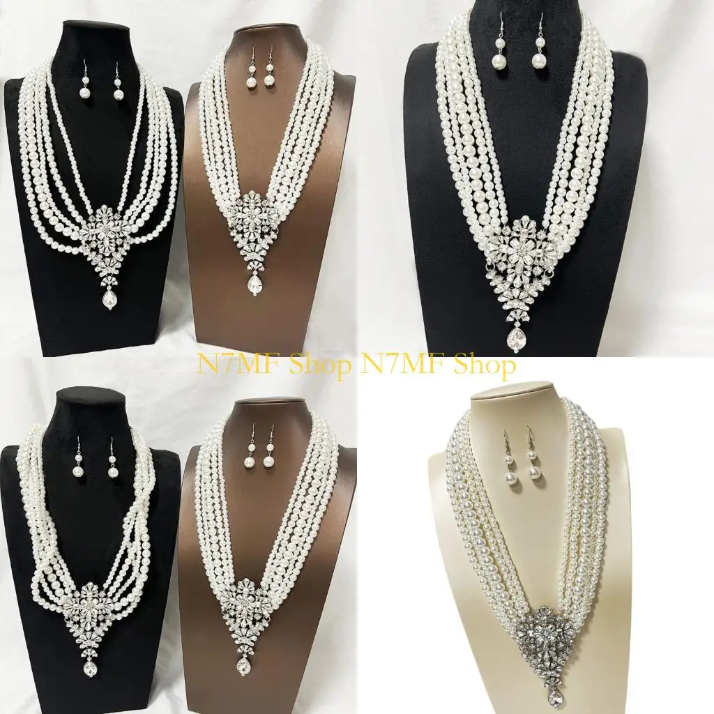 N7MF Элегантный комплект ювелирных украшений из нескольких нитей искусственного жемчуга с хрустальным акцентом
N7MF Элегантный комплект ювелирных украшений из нескольких нитей искусственного жемчуга с хрустальным акцентом