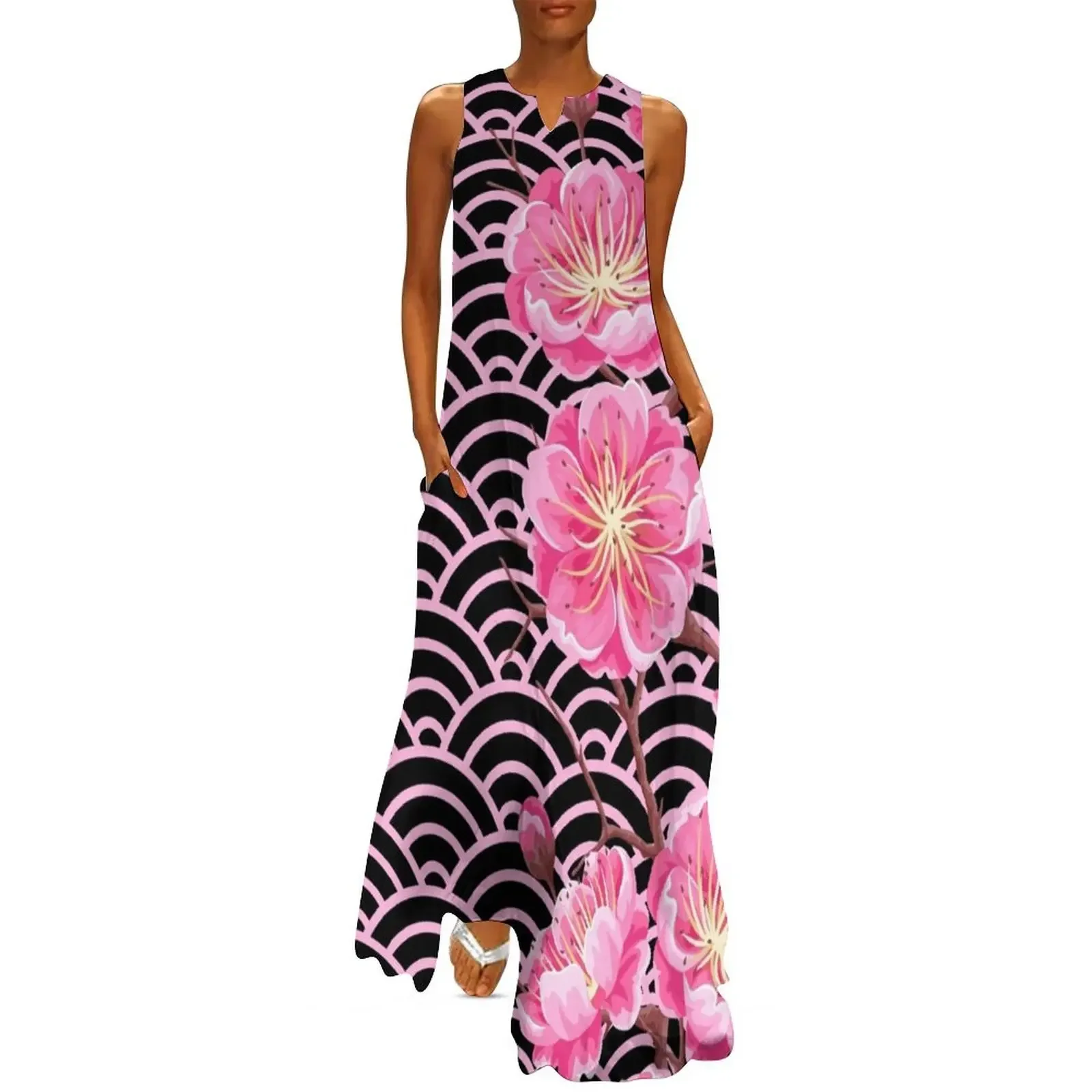 Pink Japanese Sakura Flowers On Wave Pattern Long Dress sensual sexy dress for women Women's clothing Dress
Pink Japanese Sakura Flowers On Wave Pattern Long Dress sensual sexy dress for women Women's clothing Dress