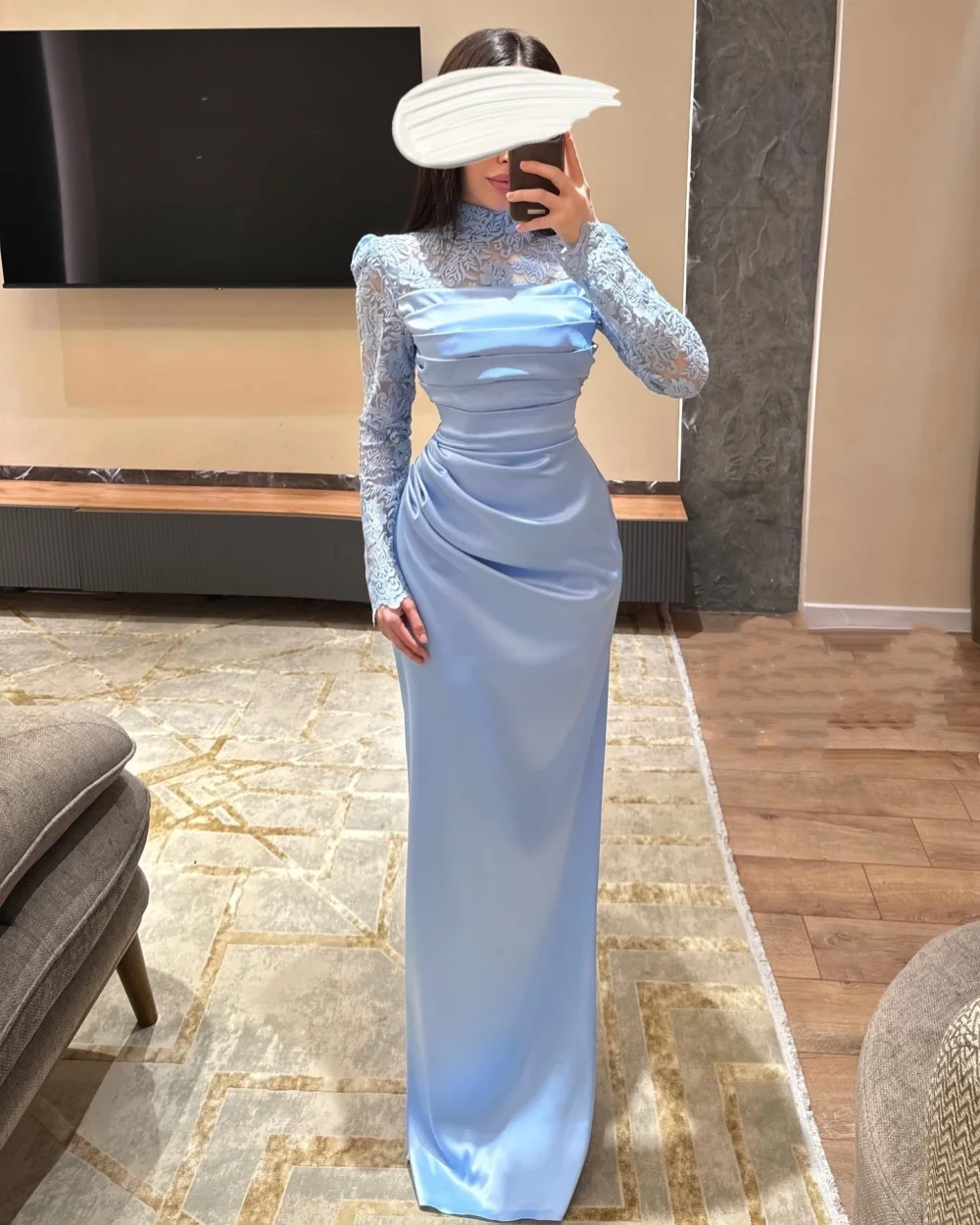 Customized Modern Style Simple Lace Ruched Pleat Straight High Collar Long Dresses Bespoke Occasion Dresses Sizes Available Sexy
Customized Modern Style Simple Lace Ruched Pleat Straight High Collar Long Dresses Bespoke Occasion Dresses Sizes Available Sexy
