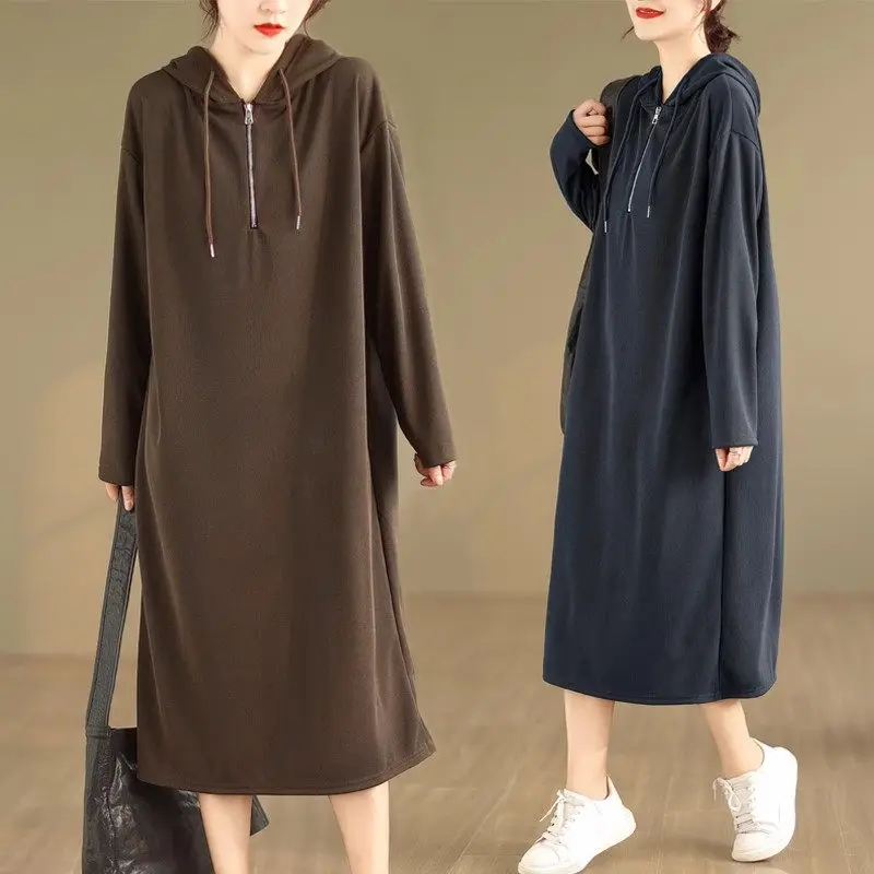 Loose Casual Zipper Design Half Open Collar Hooded Dress Retro Cotton And Linen Thickened Warm Temperament Dress For Women Z3659
Loose Casual Zipper Design Half Open Collar Hooded Dress Retro Cotton And Linen Thickened Warm Temperament Dress For Women Z3659