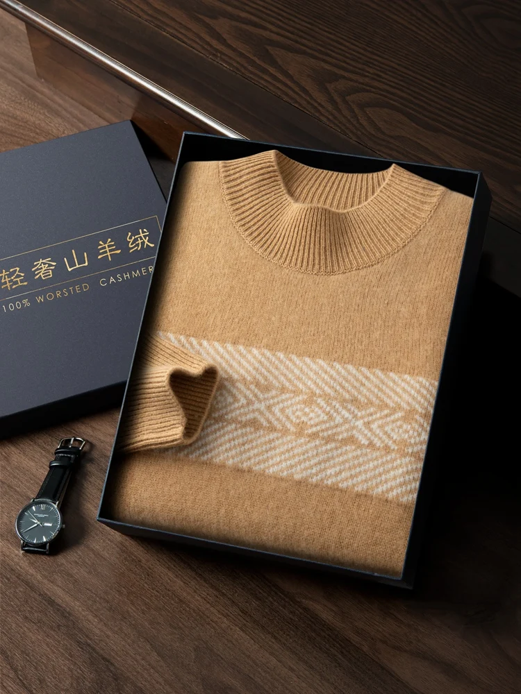 Light Luxury Men 100% Cashmere Sweater Autumn Winter Mock Neck Pullover Long Sleeve Thick Soft Warm Casual Cashmere Knit Tops
Light Luxury Men 100% Cashmere Sweater Autumn Winter Mock Neck Pullover Long Sleeve Thick Soft Warm Casual Cashmere Knit Tops