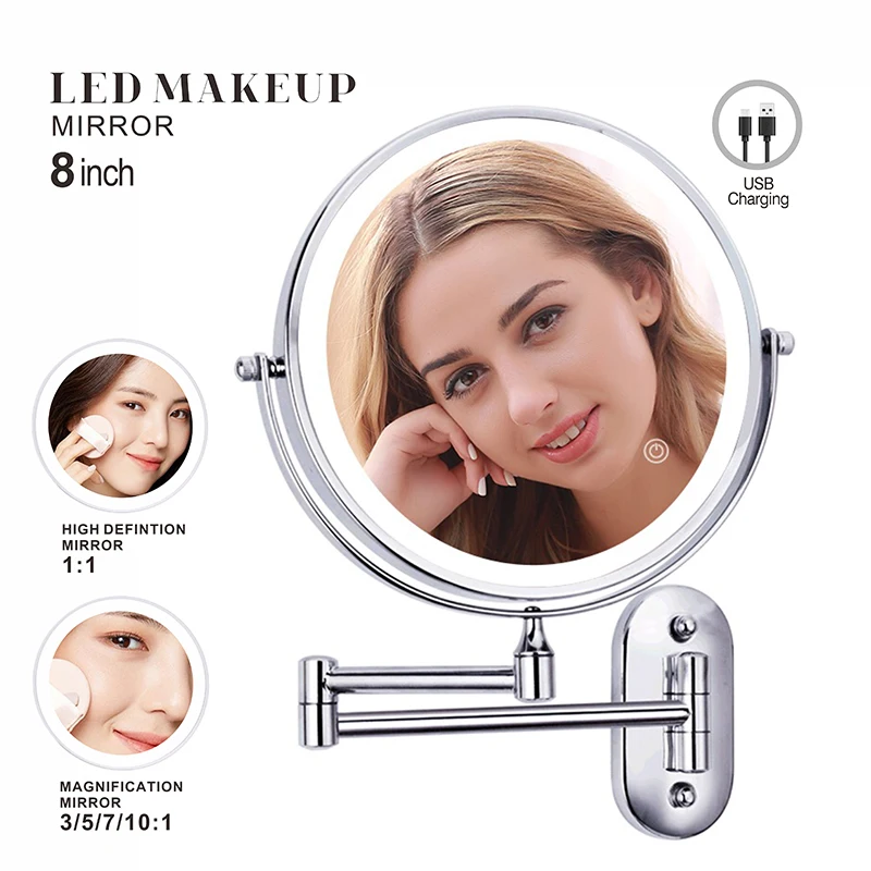 8 inch Wall Mounted Makeup Mirror Chrome 3X-10X Magnifying 3 color LED light Double Side Bathroom Smart Shaving Cosmetic Mirrors
8 inch Wall Mounted Makeup Mirror Chrome 3X-10X Magnifying 3 color LED light Double Side Bathroom Smart Shaving Cosmetic Mirrors