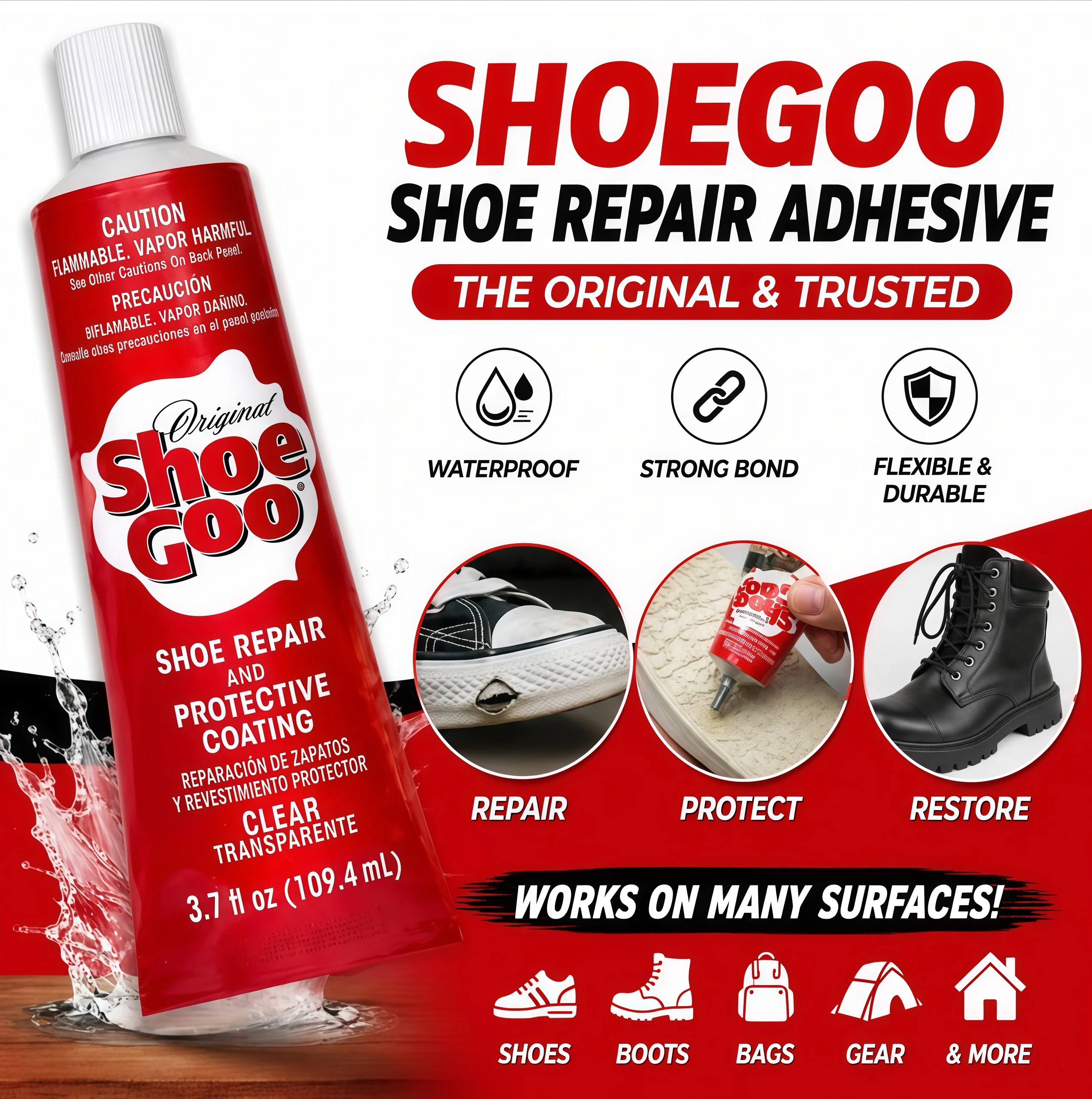 Shoe Goo Shoe Repair Adhesive 3.7oz Waterproof Strong Flexible Glue for Sole Sneakers Boots Leather Repair Clear Black
Shoe Goo Shoe Repair Adhesive 3.7oz Waterproof Strong Flexible Glue for Sole Sneakers Boots Leather Repair Clear Black