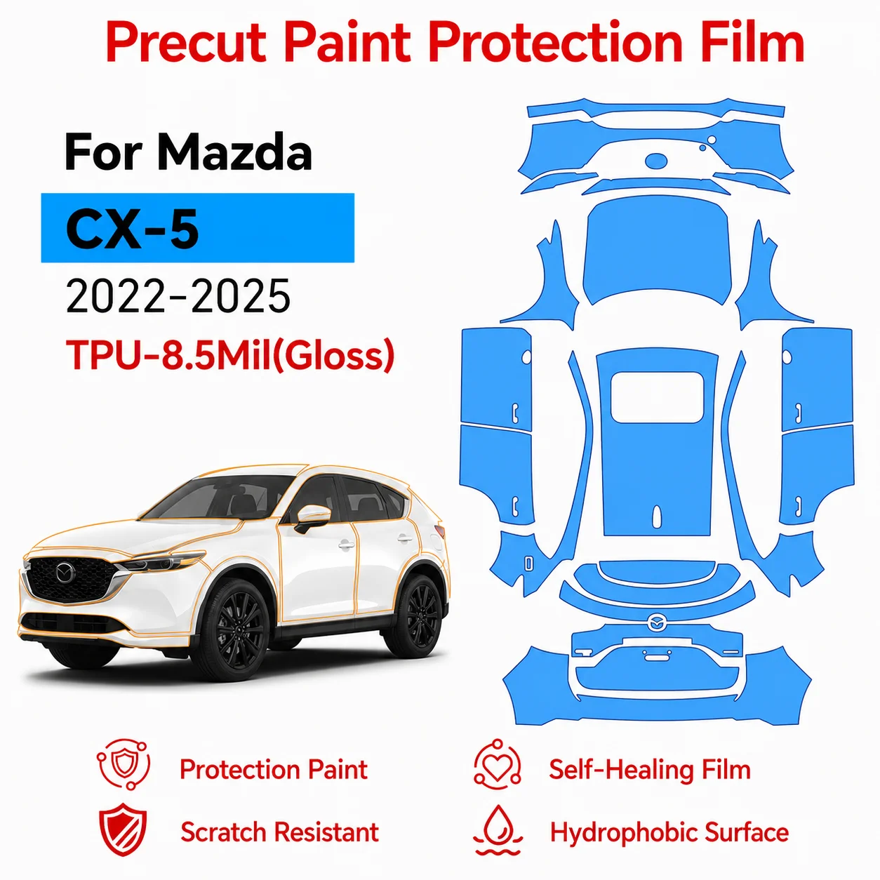 For Mazda CX-5 2022-2025 Car TPU Scratch Resistant Paint Protection Film Clear Bra Pre-cut PPF Decal Sticker Self-adhesive Cover
For Mazda CX-5 2022-2025 Car TPU Scratch Resistant Paint Protection Film Clear Bra Pre-cut PPF Decal Sticker Self-adhesive Cover