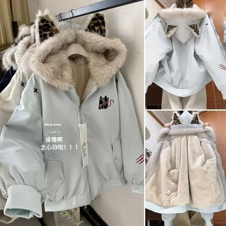 Retro American Cute Leopard Print Ear Hooded Thiened Warm Women's Cotton Jaet Winter Faionable Loose Fit Coat
Retro American Cute Leopard Print Ear Hooded Thiened Warm Women's Cotton Jaet Winter Faionable Loose Fit Coat