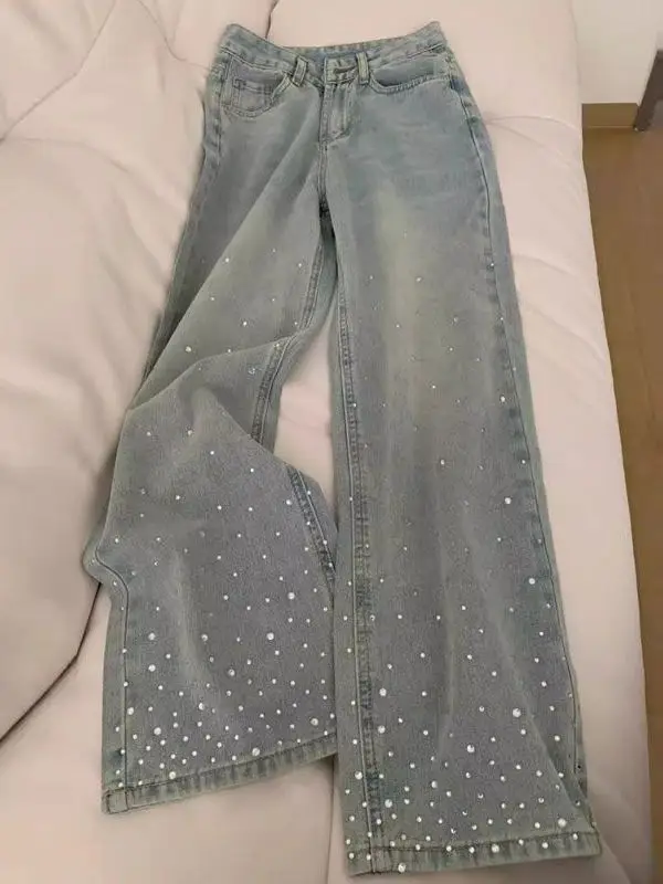 Женские джинсы с широкими штанинами и высокой талией, повседневные длинные прямые джинсовые брюки с шипами и бриллиантами
Женские джинсы с широкими штанинами и высокой талией, повседневные длинные прямые джинсовые брюки с шипами и бриллиантами