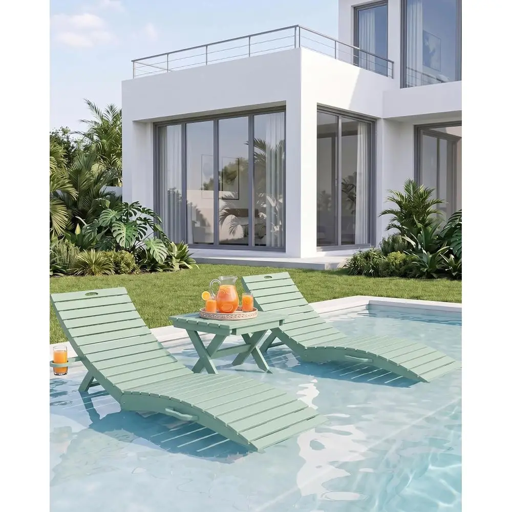 2-Piece Mint Green HDPE Pool Lounge Chairs Set, 8-Inch Water Depth, Pre-Assembled with Cup Holders for Outdoor Relaxation
2-Piece Mint Green HDPE Pool Lounge Chairs Set, 8-Inch Water Depth, Pre-Assembled with Cup Holders for Outdoor Relaxation