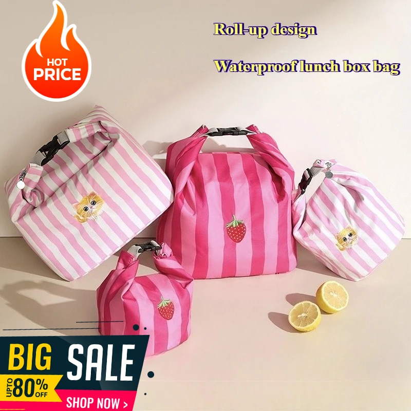 Pink Stripe Roll Top Lunch Bag Large Capacity Cooler Pouch with Buckle, Reusable Food Storage Tote for Shopping Picnic Beach Day
Pink Stripe Roll Top Lunch Bag Large Capacity Cooler Pouch with Buckle, Reusable Food Storage Tote for Shopping Picnic Beach Day