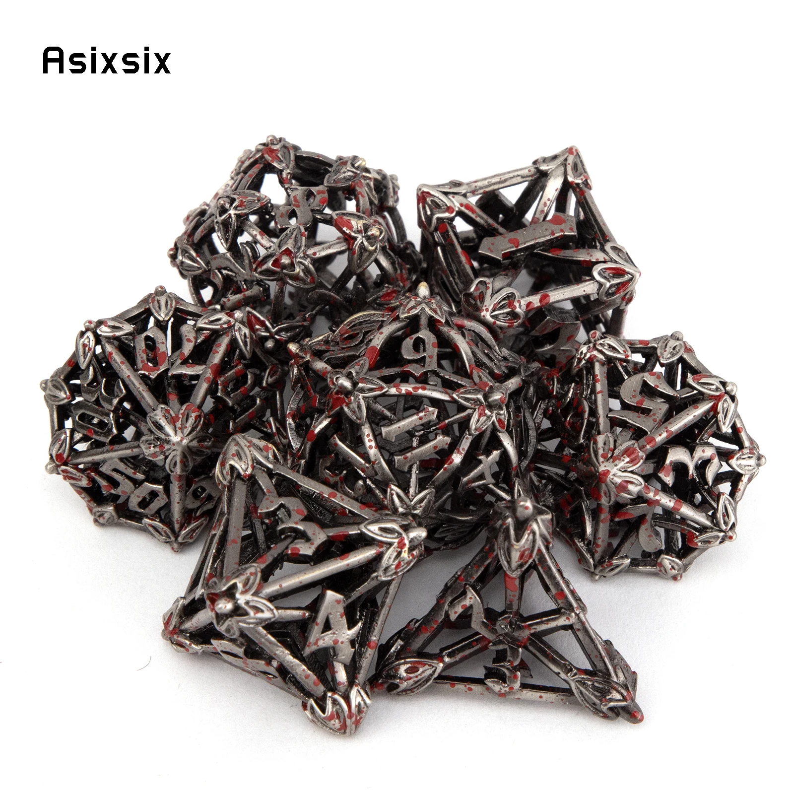 7 Pcs Silver Red Leaf Flower Metal Dice Hollow Metal Polyhedral Dice Set Suitable for Role-Playing RPG Board Game Card Game
7 Pcs Silver Red Leaf Flower Metal Dice Hollow Metal Polyhedral Dice Set Suitable for Role-Playing RPG Board Game Card Game