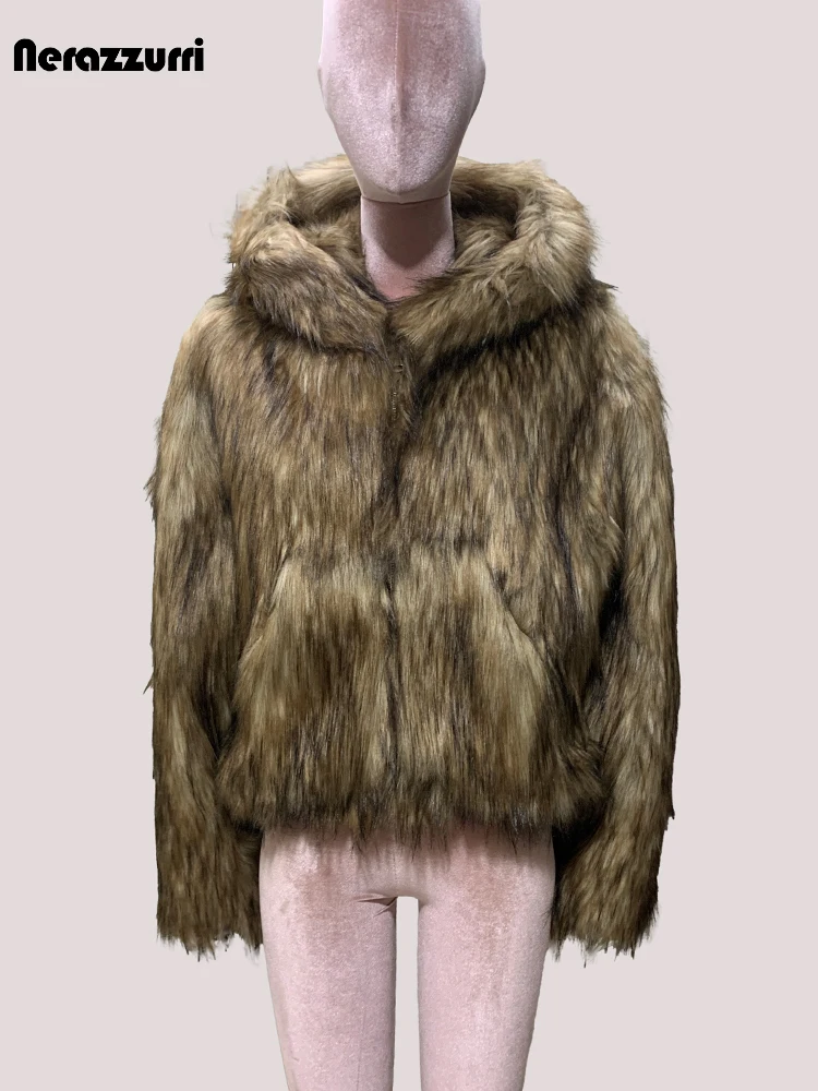 Nerazzurri Winter Short Thickened Warm Hairy Shaggy Faux Fur Coat Women with Hood Front Pocket Runway Fashion Fluffy Jacket 2025
Nerazzurri Winter Short Thickened Warm Hairy Shaggy Faux Fur Coat Women with Hood Front Pocket Runway Fashion Fluffy Jacket 2025