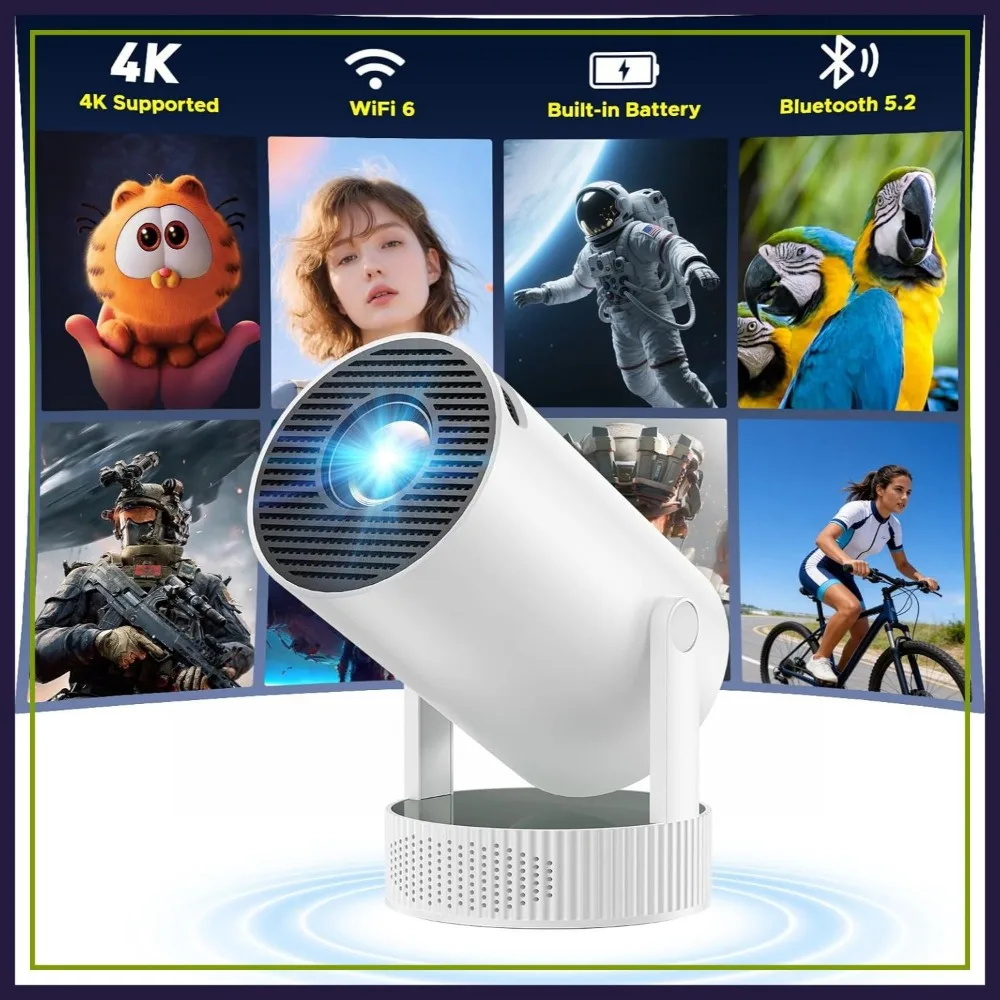 Mini Projector with WiFi and Bluetooth, Built-in Battery, 4K Support, Auto Keystone, 220° Rotation, for Phone/TV Stick/HDMI/USB
Mini Projector with WiFi and Bluetooth, Built-in Battery, 4K Support, Auto Keystone, 220° Rotation, for Phone/TV Stick/HDMI/USB