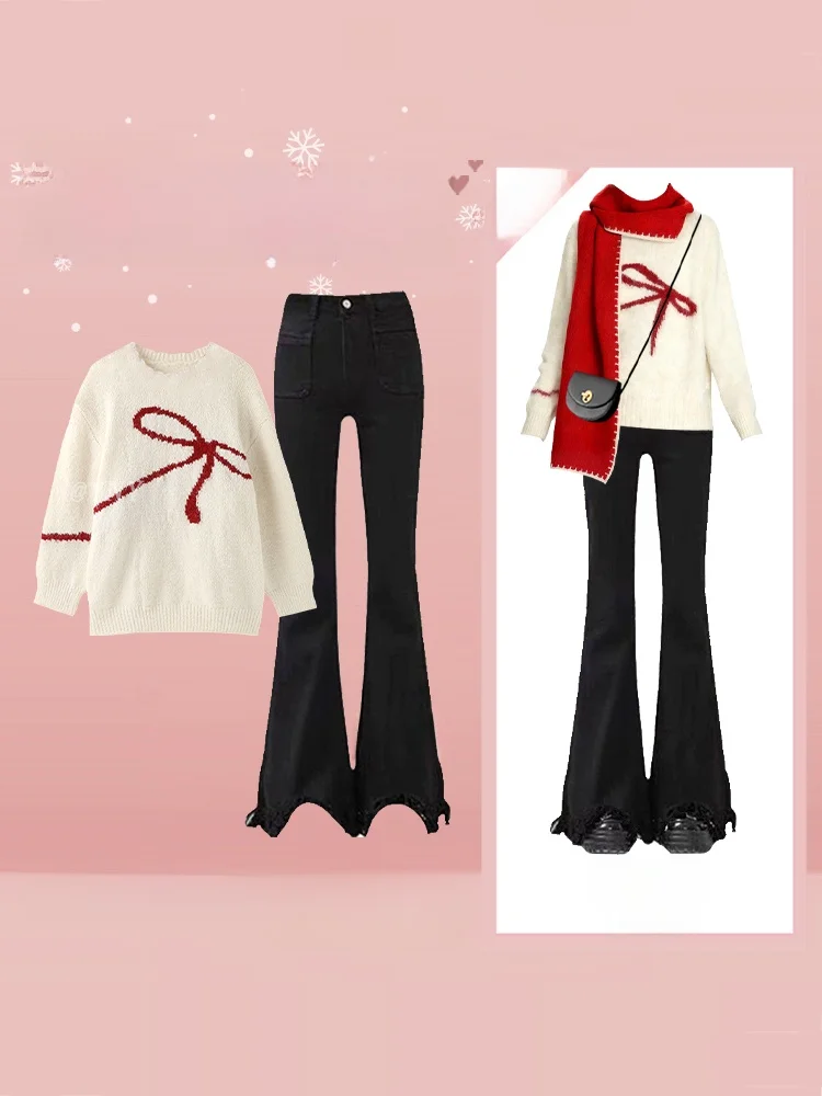 Early Winter Cisas Sle Knot Sweater High Waist Slimming Flared Jeans Set Faionable Two-Piece Women's Ensemble
Early Winter Cisas Sle Knot Sweater High Waist Slimming Flared Jeans Set Faionable Two-Piece Women's Ensemble
