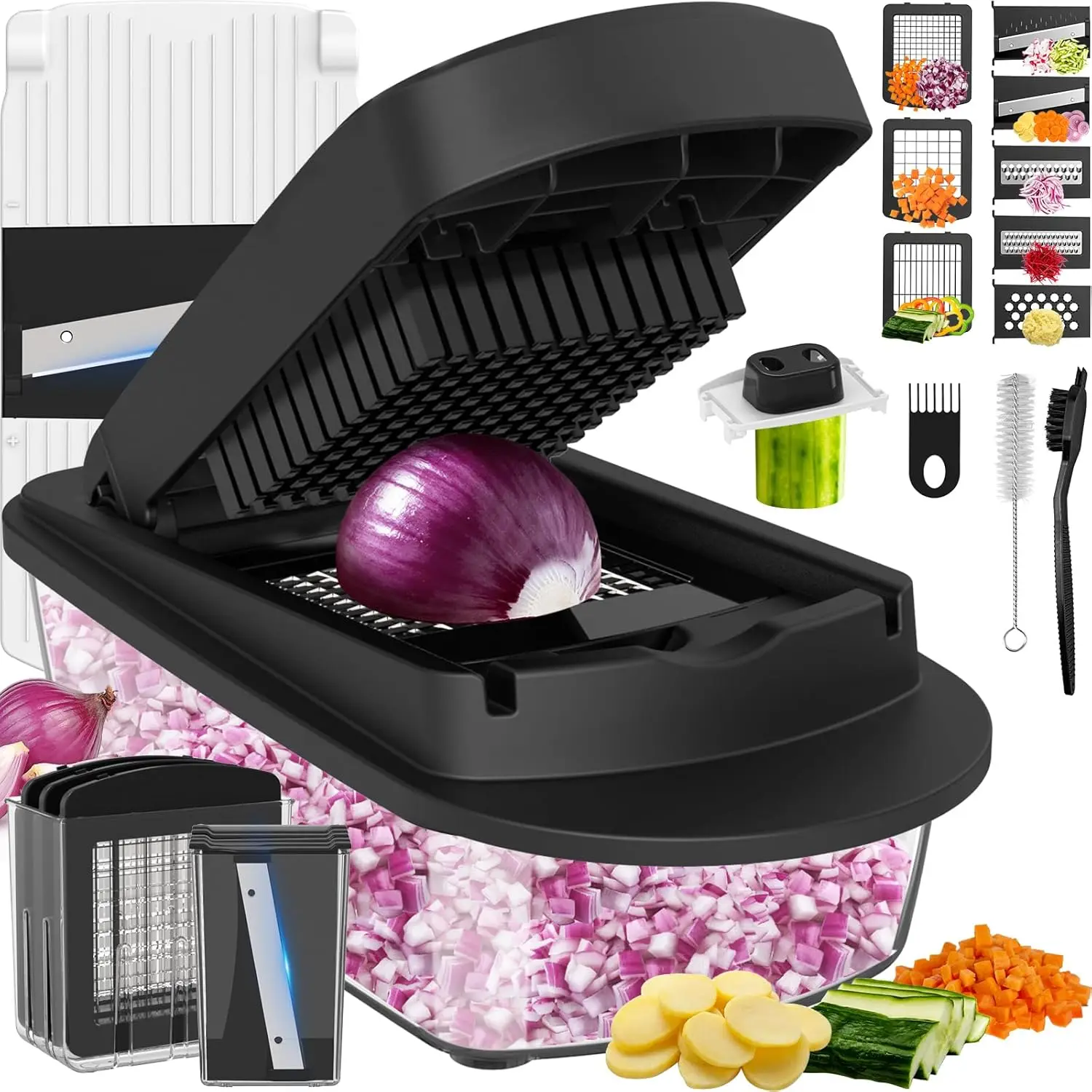 8 Blade All-in-1 Vegetable Chopper Mandoline Slicer with Container, Food Chopper, Onion Chopper, Veggie Cutter for Salad, Kitchen Gadgets Accessories Essentials, Black
8 Blade All-in-1 Vegetable Chopper Mandoline Slicer with Container, Food Chopper, Onion Chopper, Veggie Cutter for Salad, Kitchen Gadgets Accessories Essentials, Black