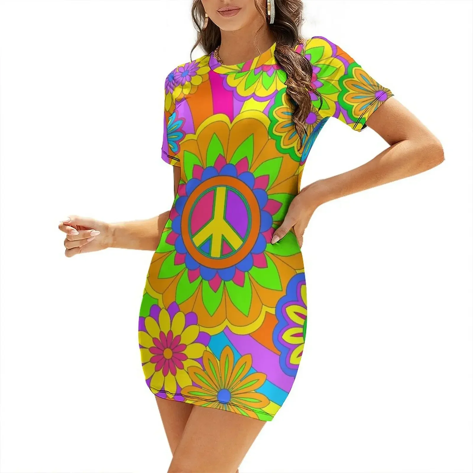 Psychedelic Rainbow Flower Power Pattern Short-Sleeved Dress dresses for woman 2026 elegant women's dresses for wedding
Psychedelic Rainbow Flower Power Pattern Short-Sleeved Dress dresses for woman 2026 elegant women's dresses for wedding