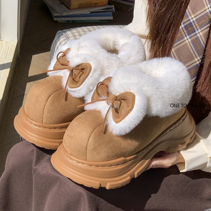 Mid-top Bow Suede Wool Cotton Shoes for Women Winter Fleece Warm Thick Sole To Increase Height and Anti-ski Floor Boots Slippers
Mid-top Bow Suede Wool Cotton Shoes for Women Winter Fleece Warm Thick Sole To Increase Height and Anti-ski Floor Boots Slippers