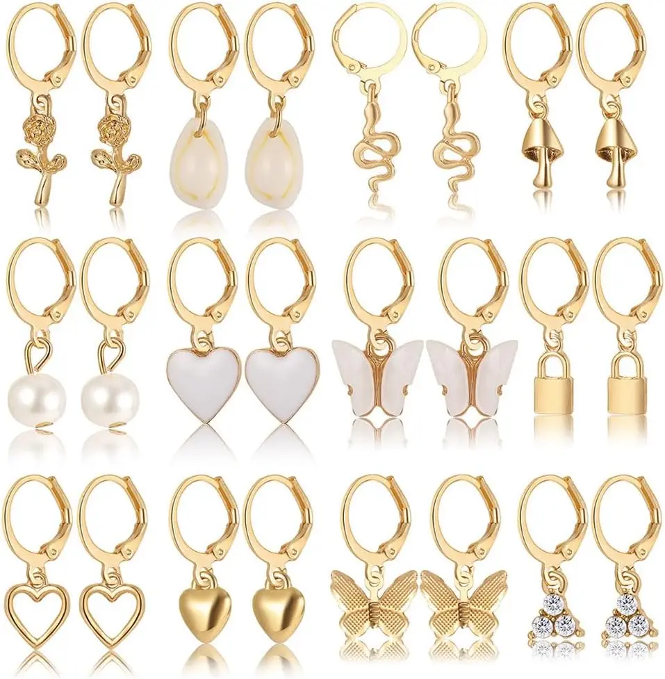 12-Piece Gold Earrings Set for Women, Hypoallergenic Heart Butterfly Pearl Drop Dangle Hoop Jewelry (Gold)
12-Piece Gold Earrings Set for Women, Hypoallergenic Heart Butterfly Pearl Drop Dangle Hoop Jewelry (Gold)