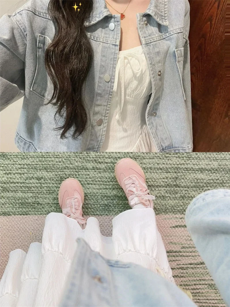 Fashionable White Sleeveless Strap Dress Short Jeans Jacket Women's Student Outfit Two-Piece Set Polyester Long Sleeve C...
Fashionable White Sleeveless Strap Dress Short Jeans Jacket Women's Student Outfit Two-Piece Set Polyester Long Sleeve C...