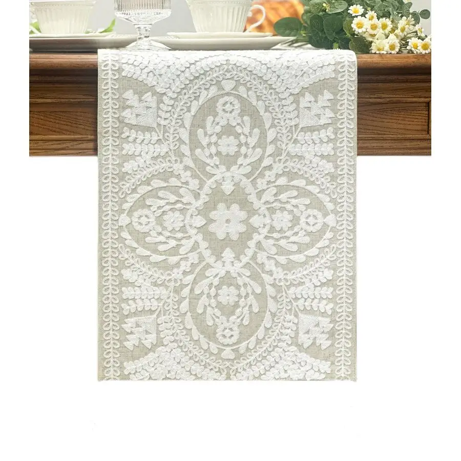 Boho Table Runner 110inches Long, Farmhouse Rustic Vintage White Embroidered Table Runners 13x110 Inch for Dining Table Decorati
Boho Table Runner 110inches Long, Farmhouse Rustic Vintage White Embroidered Table Runners 13x110 Inch for Dining Table Decorati