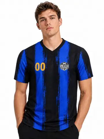 Custom Blue Soccer Jersey with Name Number Logo, Personalized Team Football Shirt Training Tee for Adult Kids