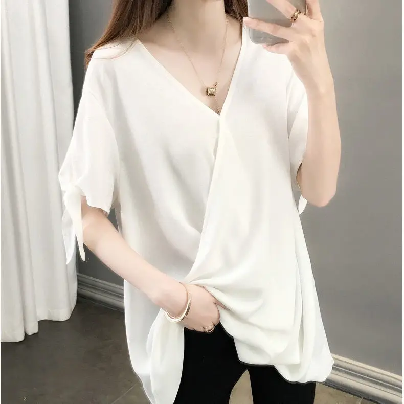 plus Size Women's Slimming Summer Shirt Short Sleeve V-Neck Pure Color Belly Covering Fashionable Casual Top for plus Size Women
plus Size Women's Slimming Summer Shirt Short Sleeve V-Neck Pure Color Belly Covering Fashionable Casual Top for plus Size Women
