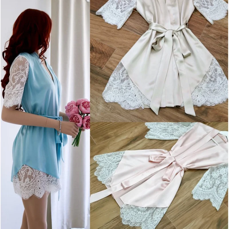 New European American style patterned mid-sleeve bathrobe and nightgown
New European American style patterned mid-sleeve bathrobe and nightgown