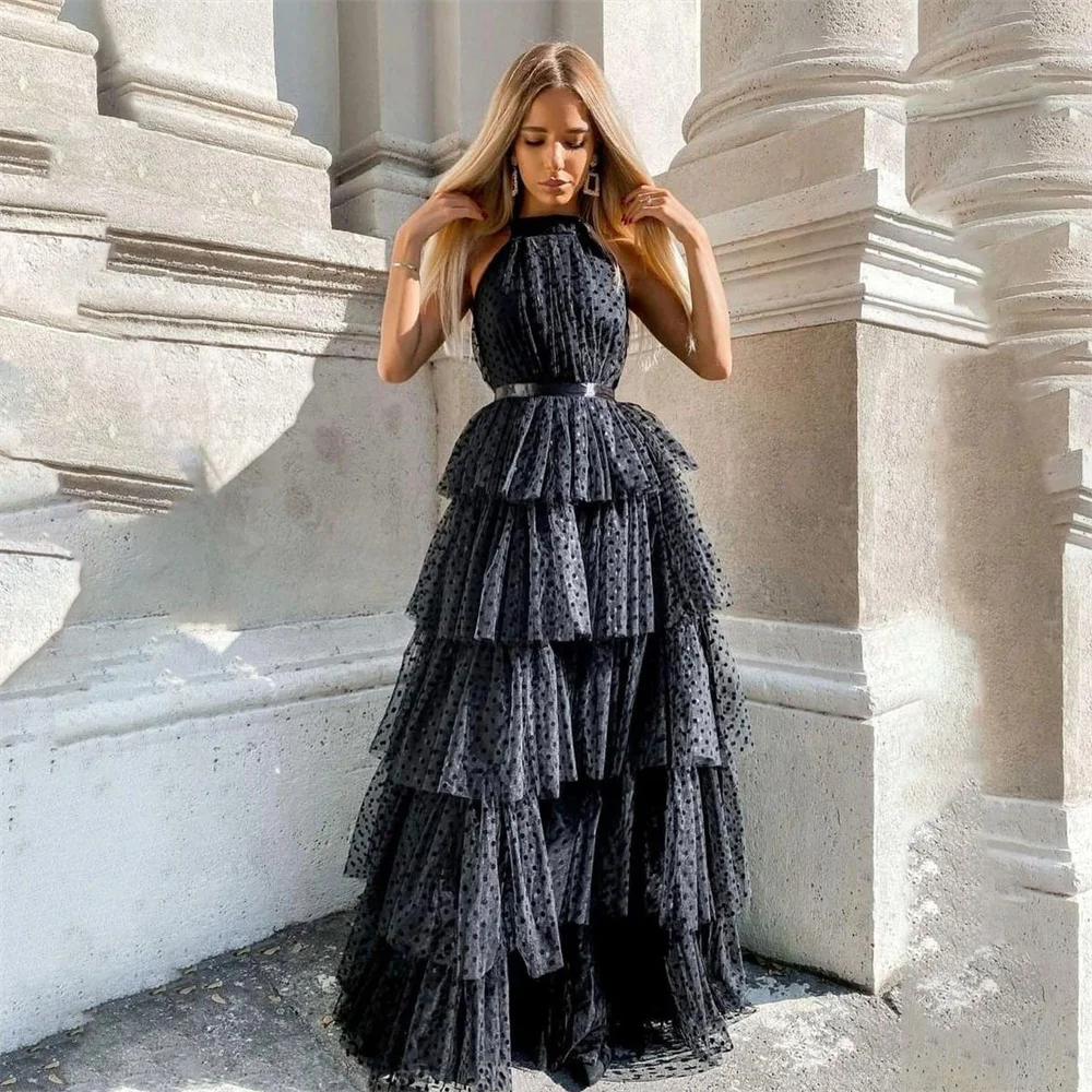 Lily Black Tulle Long Charming Prom Dress Gown A-Line Black Formal Gown Halter Layer Pleat Evening Gown vestidos de noche
Lily Black Tulle Long Charming Prom Dress Gown A-Line Black Formal Gown Halter Layer Pleat Evening Gown vestidos de noche