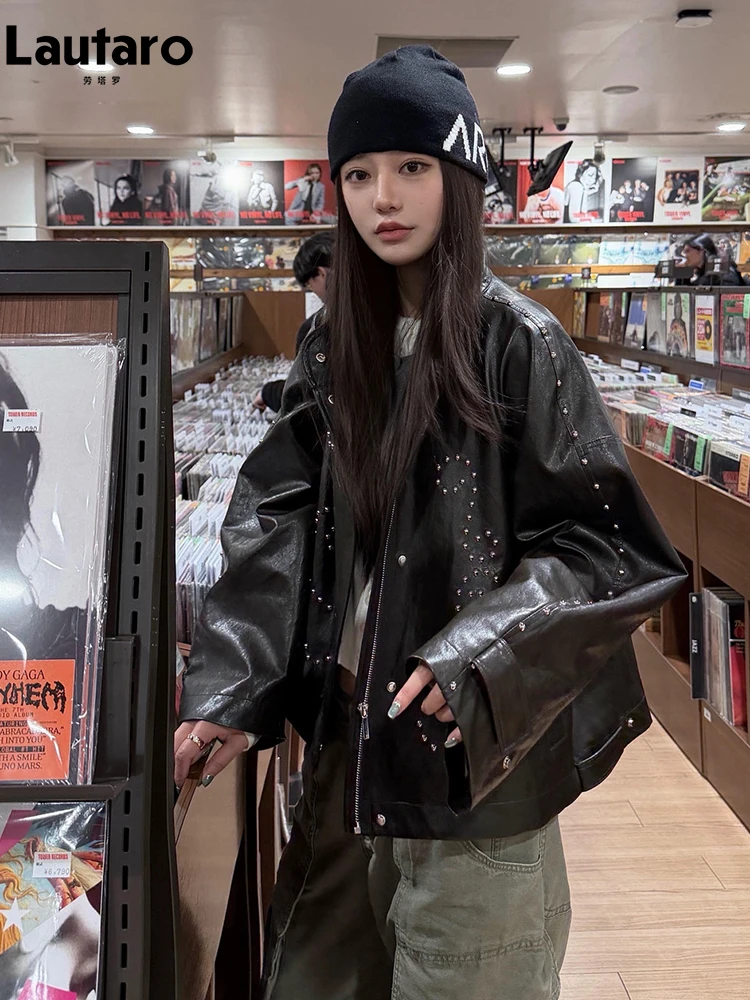 Lautaro Spring Black Studded Pu Leather Jacket Golden Rivet Cool Designer Clothes Women European American Retro Clothes 2026
Lautaro Spring Black Studded Pu Leather Jacket Golden Rivet Cool Designer Clothes Women European American Retro Clothes 2026