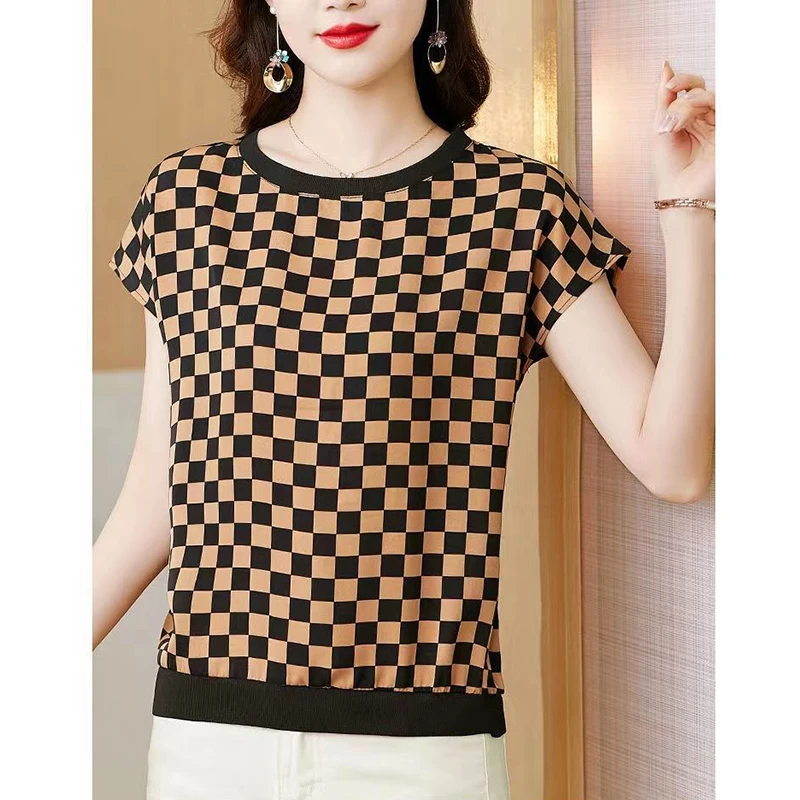 Fashion O-Neck Short Sleeve Printed Plaid T-Shirts Women's Clothing 2025 Summer New Loose All-match Tops Commuter Tee Shirt
Fashion O-Neck Short Sleeve Printed Plaid T-Shirts Women's Clothing 2025 Summer New Loose All-match Tops Commuter Tee Shirt