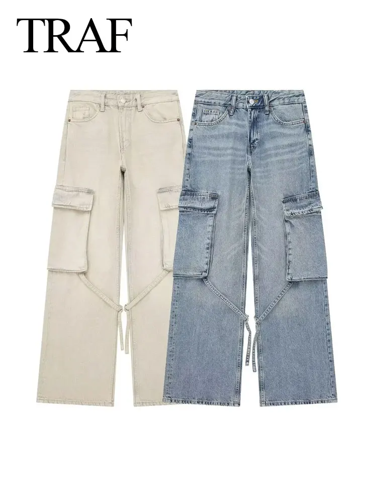TRAF 2024 Women's Fashion Denim Trousers New Wild Loose Jean Straight Lace Up Wide Leg Baggy Pocket Casual Long Pant Streeweart
TRAF 2024 Women's Fashion Denim Trousers New Wild Loose Jean Straight Lace Up Wide Leg Baggy Pocket Casual Long Pant Streeweart