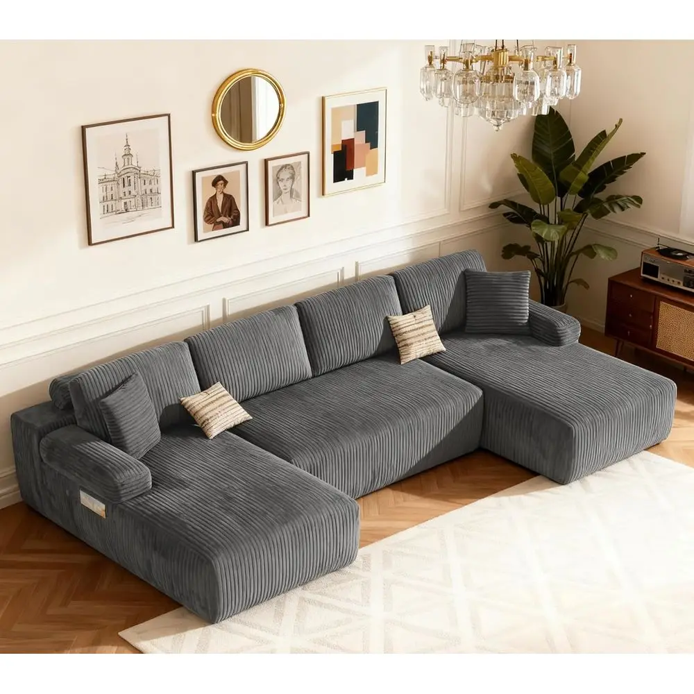 Chic Cloud Comfort Sectional Sofa with Chaise, Deep Seat Corduroy Couch, Convertible 4-Seater for Living Room in Gray
Chic Cloud Comfort Sectional Sofa with Chaise, Deep Seat Corduroy Couch, Convertible 4-Seater for Living Room in Gray