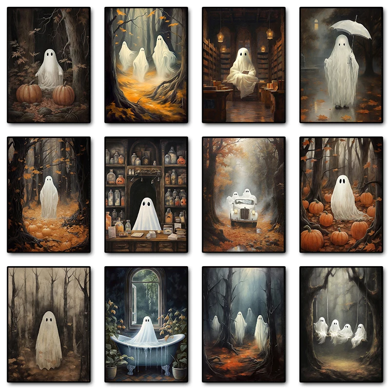 White Ghost Vintage Halloween Wall Art Canvas Painting The Ghost of White Sheets in The Bathtub Poster Print for Room Home Decor
White Ghost Vintage Halloween Wall Art Canvas Painting The Ghost of White Sheets in The Bathtub Poster Print for Room Home Decor