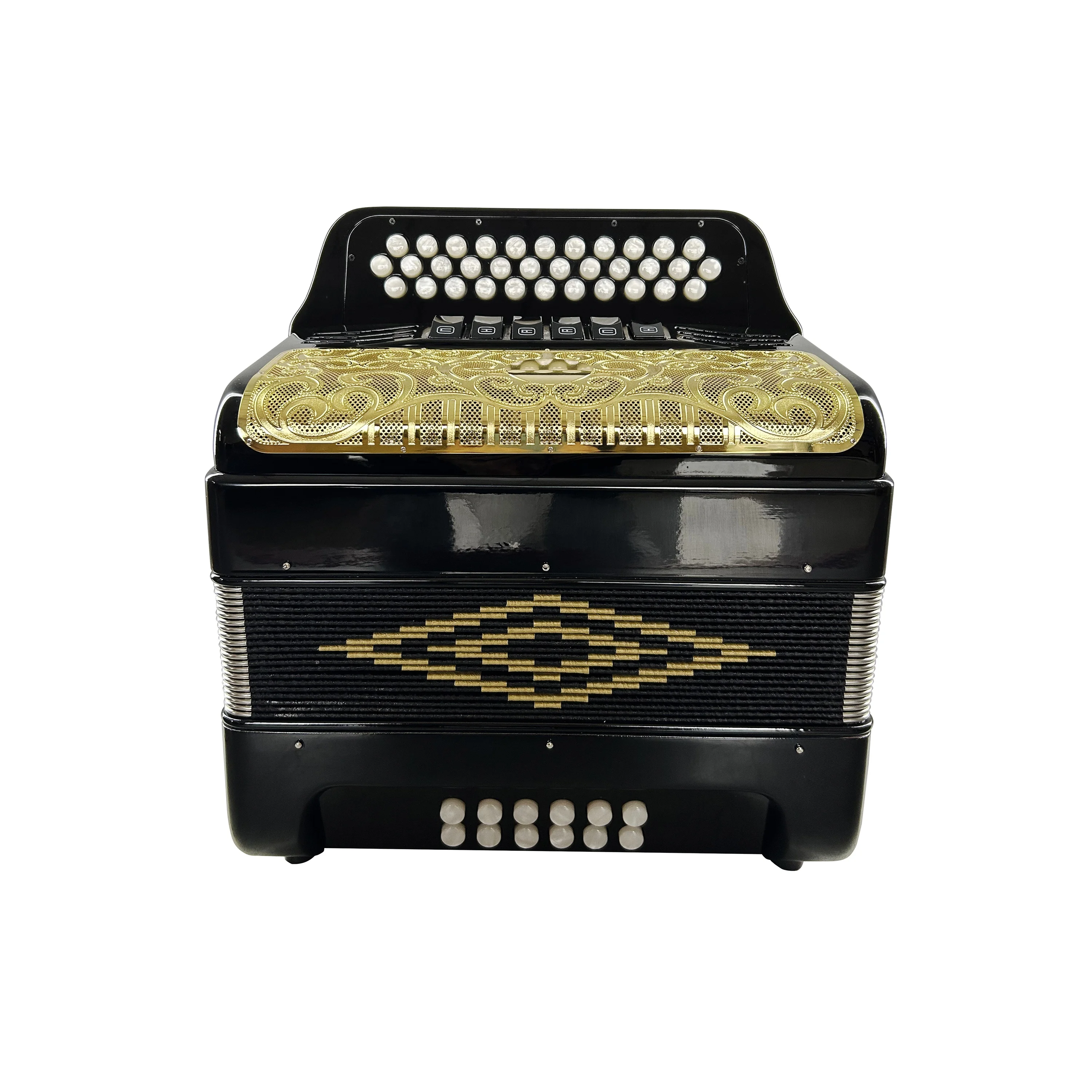 SEASOUND Professional 34-Button 12-Bass 6-Registers Acordeon JB3412E Bright Black with Gold Grill and White Buttons
SEASOUND Professional 34-Button 12-Bass 6-Registers Acordeon JB3412E Bright Black with Gold Grill and White Buttons