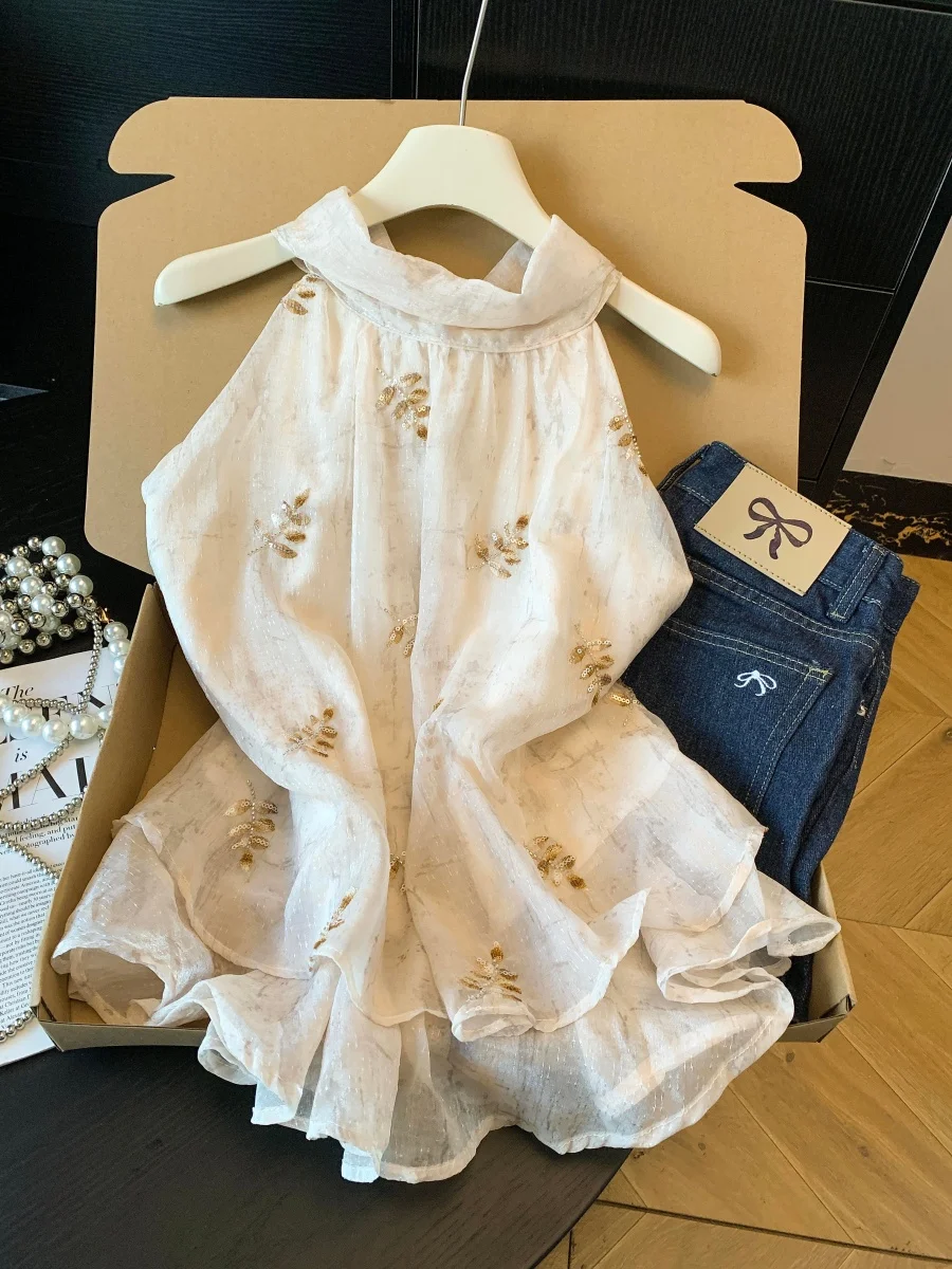 Cherries Color Off-Shoulder Sequin Heavy Embroidery Sleeveless Women's Shirts Summer New Style Fashion Design Sense Neck Hanging
Cherries Color Off-Shoulder Sequin Heavy Embroidery Sleeveless Women's Shirts Summer New Style Fashion Design Sense Neck Hanging