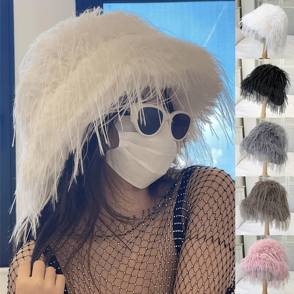 Luxury Plush Faux Fur Bucket Hats For Women Fashion Winter Ostrich Feather Female Thicken Warm Fisherman Caps Party Panama Bob
Luxury Plush Faux Fur Bucket Hats For Women Fashion Winter Ostrich Feather Female Thicken Warm Fisherman Caps Party Panama Bob