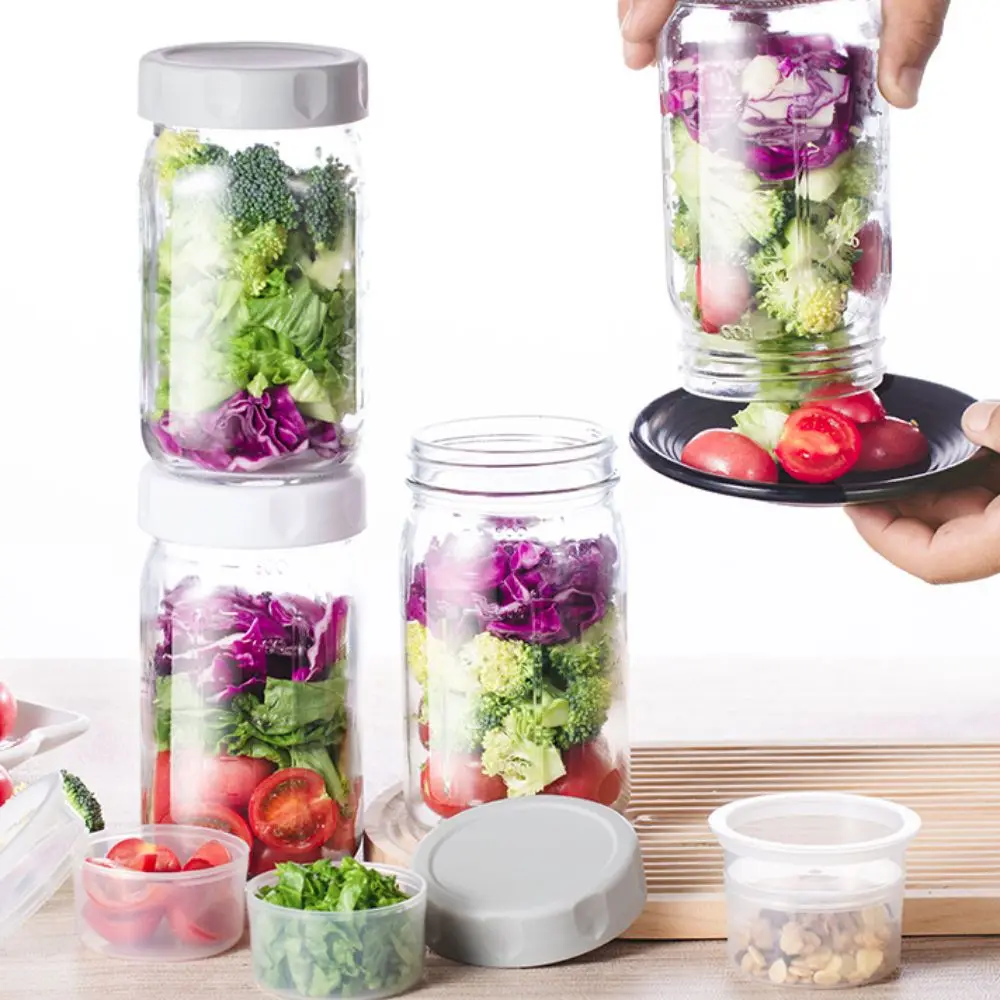 4 Pack 32 Oz Glass Salad Jars with Scale Marking Built-in Sauce Cup Mason Jars Transparent Leak-proof Meal Prep Container
4 Pack 32 Oz Glass Salad Jars with Scale Marking Built-in Sauce Cup Mason Jars Transparent Leak-proof Meal Prep Container