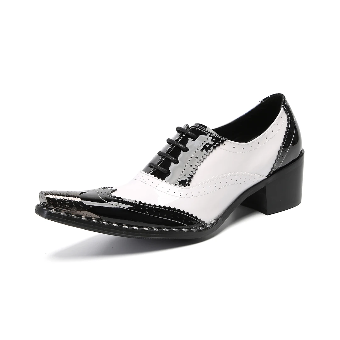 Men's Brogues Black and White Formal Shoes Metallic Pointed-Toe Paneled Lace Up High Heeled Genuine Leather Business Shoes
Men's Brogues Black and White Formal Shoes Metallic Pointed-Toe Paneled Lace Up High Heeled Genuine Leather Business Shoes