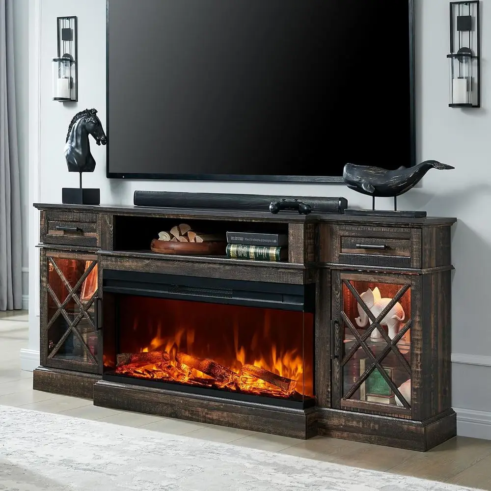 3-Sided Glass TV Stand for 80 Screens, Highboy Entertainment Center with Glass Door, 70 TV Stand with 36 Electric Fireplace, Rus
3-Sided Glass TV Stand for 80 Screens, Highboy Entertainment Center with Glass Door, 70 TV Stand with 36 Electric Fireplace, Rus