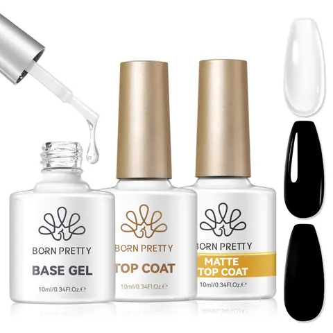 BORN PRETTY Ensemble de vernis gel multifonction 3/4 pièces 10ml Top Coat Base Gel Mat TOP Nail Art Préparation des ongles Vernis longue durée