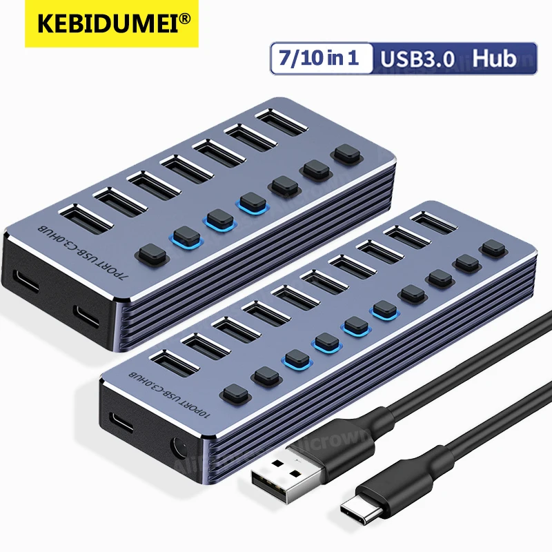 10/7 in 1 Powered USB HUB USB 3.0 Interface Individual Switch Heat Dissipation with On/Off Switches 12V Power Adapter for Laptop
10/7 in 1 Powered USB HUB USB 3.0 Interface Individual Switch Heat Dissipation with On/Off Switches 12V Power Adapter for Laptop