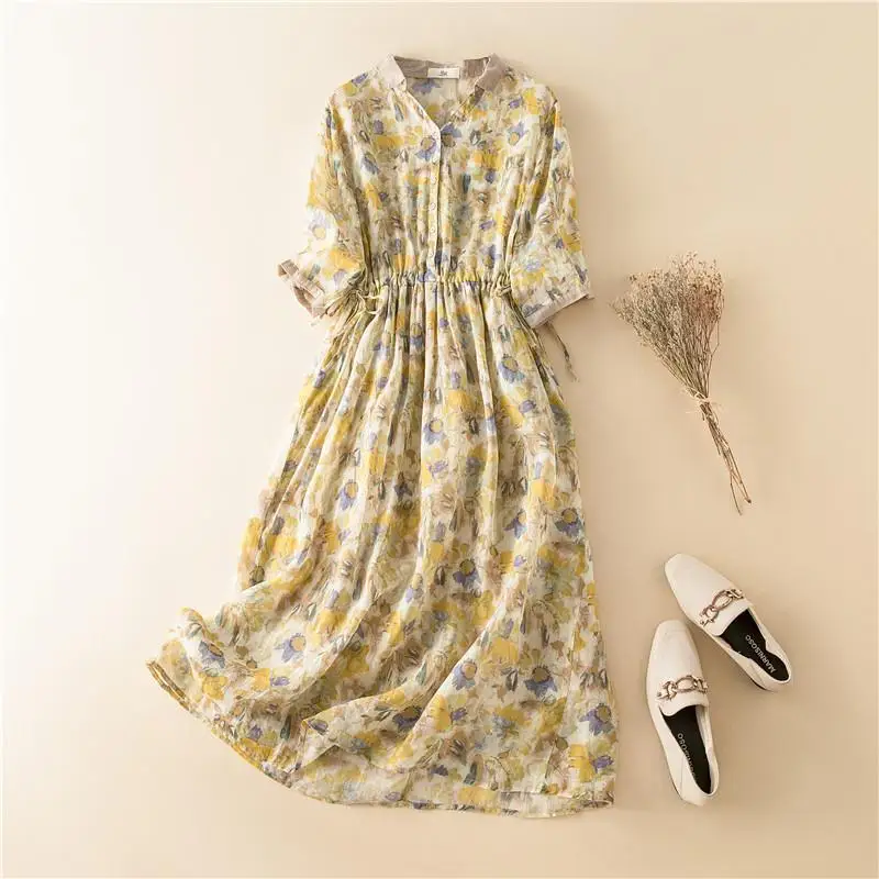 2024 Women's Summer Fashion Floral Print Shirt Dress Female Loose Cotton Linen Dresses Ladies Long V-neck A-line Vestidos V25
2024 Women's Summer Fashion Floral Print Shirt Dress Female Loose Cotton Linen Dresses Ladies Long V-neck A-line Vestidos V25