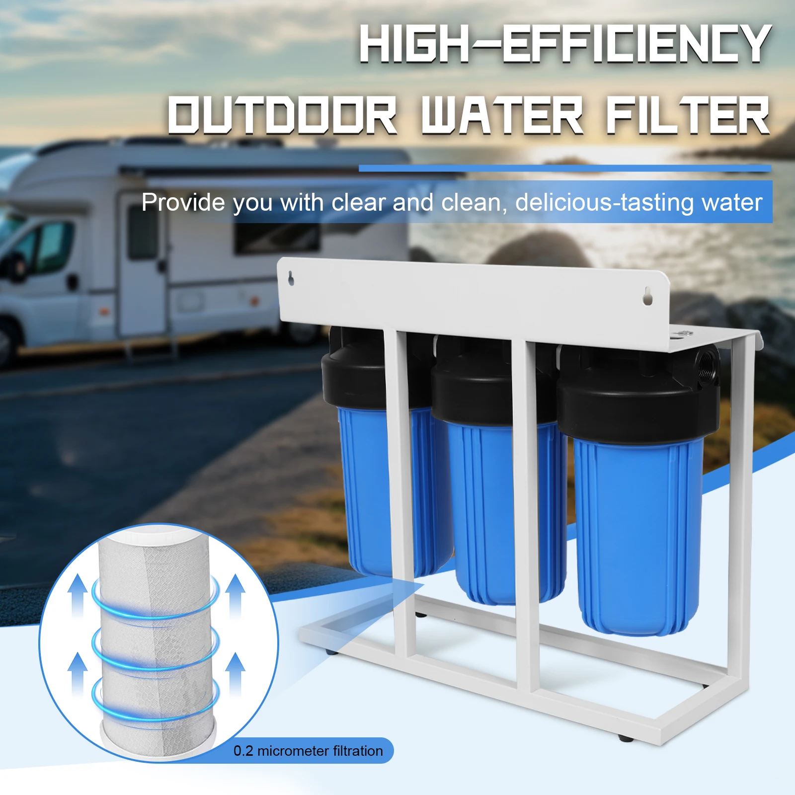 3-Stage Whole House Water Filtration System with 3 Filters Cartridge with Water Filtration System for Travel Trailers Boats
3-Stage Whole House Water Filtration System with 3 Filters Cartridge with Water Filtration System for Travel Trailers Boats