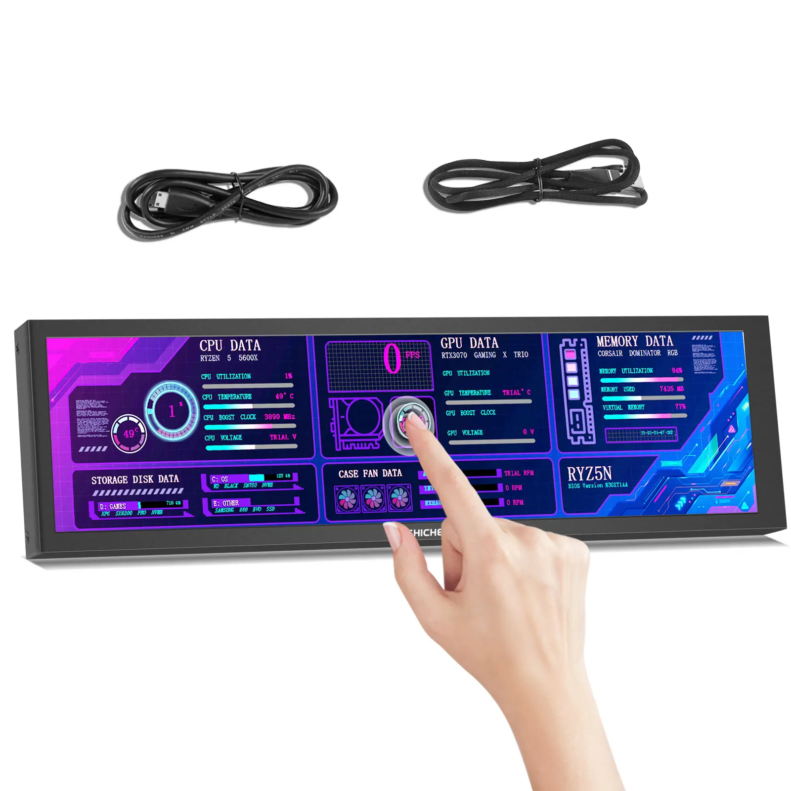 8.8-inch Chassis Secondary Screen 1920*480 Long-shaped LCD Touch Screen with Built-in Stand, AIDA64 Touch Version
8.8-inch Chassis Secondary Screen 1920*480 Long-shaped LCD Touch Screen with Built-in Stand, AIDA64 Touch Version