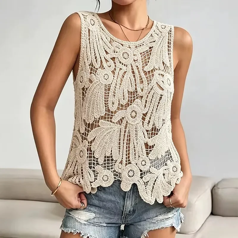 Sequin Crochet Lace Tank Top for Women Sleeveless Paisley Embroidered Hollow-out Open Knitted Blouse Summer Beach Boho Cover-up
Sequin Crochet Lace Tank Top for Women Sleeveless Paisley Embroidered Hollow-out Open Knitted Blouse Summer Beach Boho Cover-up
