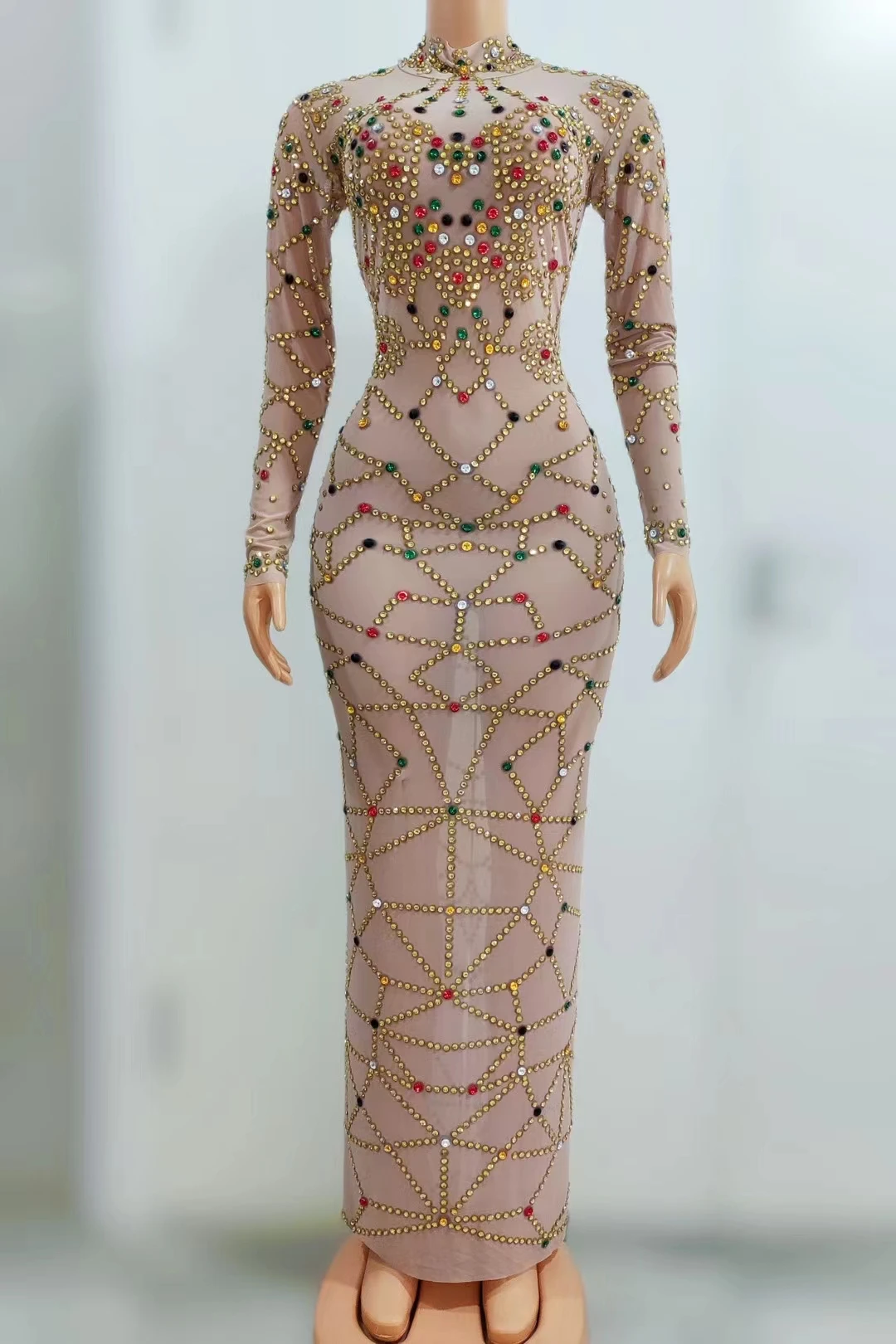 Jinzita Luxury Multicolor Rhinestone Mesh Long Sleeve Maxi Dress Sexy Bodycon Evening Party Gown for Women
Jinzita Luxury Multicolor Rhinestone Mesh Long Sleeve Maxi Dress Sexy Bodycon Evening Party Gown for Women
