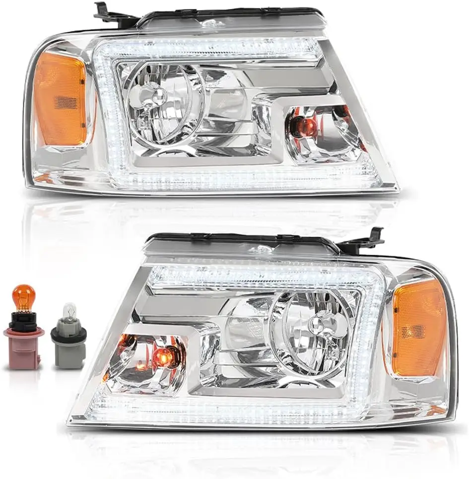 LED DRL Headlights Assembly Halogen Compatible with Ford F150 2004-2008 /Fit Lincoln Mark LT 2006-2008 HeadLamps Clear Lens Chro
LED DRL Headlights Assembly Halogen Compatible with Ford F150 2004-2008 /Fit Lincoln Mark LT 2006-2008 HeadLamps Clear Lens Chro