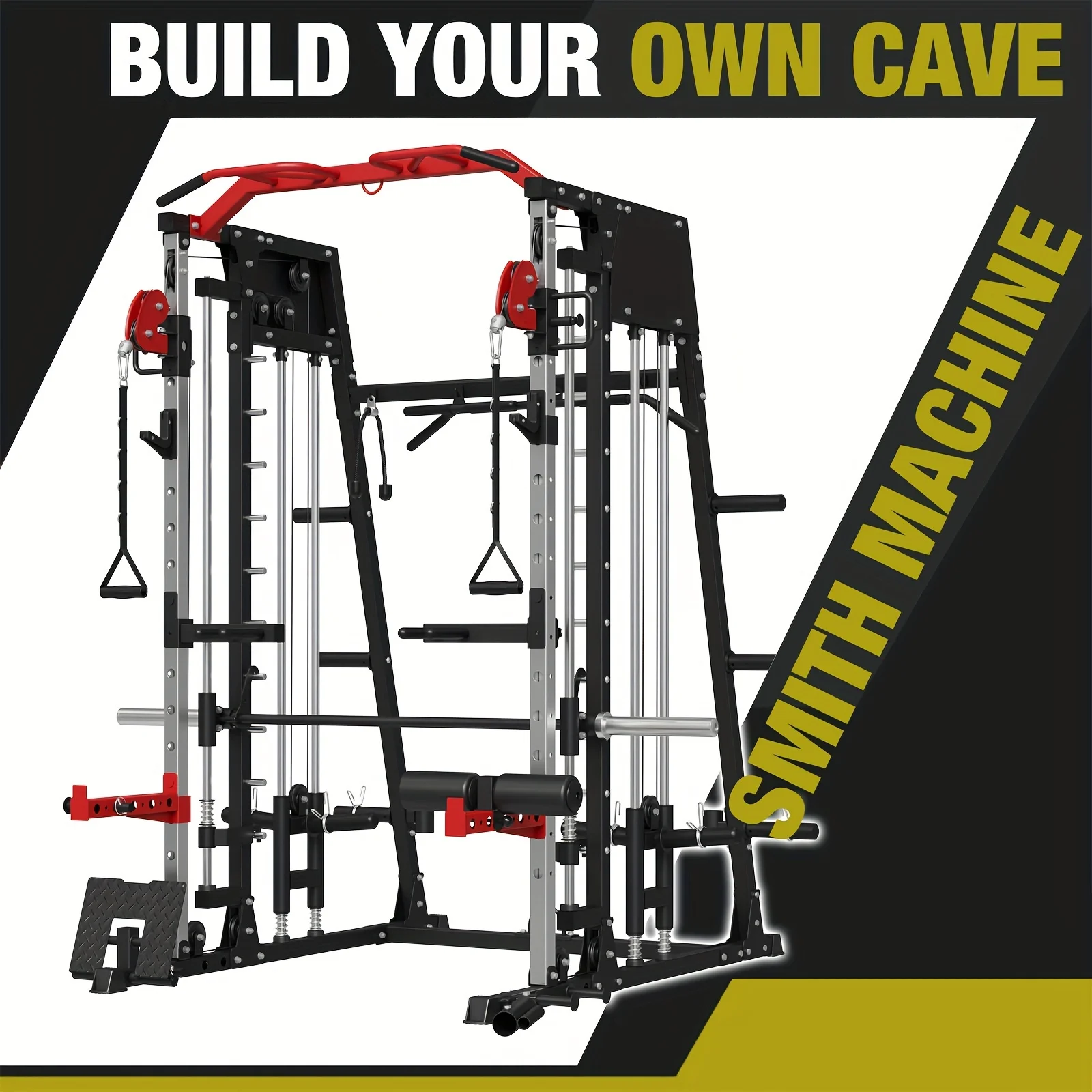 ALL-IN-ONE 2200lbs Smith Machine Home Gym, Squat Rack with LAT-Pull Down System & Cable Crossover Machine, Training Equipment with Weight Bar, 360° Landmine, Barbell Holders And Other Attachments, Total Body Strength Training Cage
ALL-IN-ONE 2200lbs Smith Machine Home Gym, Squat Rack with LAT-Pull Down System & Cable Crossover Machine, Training Equipment with Weight Bar, 360° Landmine, Barbell Holders And Other Attachments, Total Body Strength Training Cage