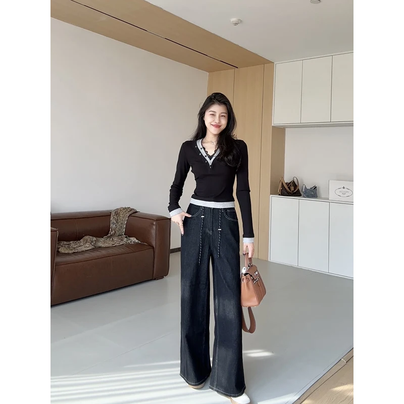 Autumn Walks Vintage Blue Straight Leg Jeans Color Blo V-Ne Top Women's Faion Set Long Sve Casual Outfit
Autumn Walks Vintage Blue Straight Leg Jeans Color Blo V-Ne Top Women's Faion Set Long Sve Casual Outfit