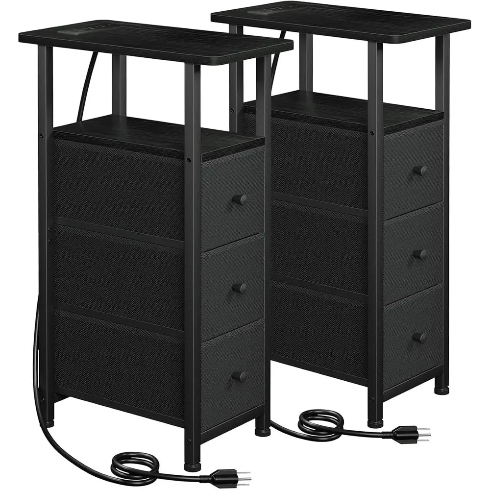 Charging Station 2-Piece Skinny End Tables for Living Room, Fabric Drawers, Slim Nightstand, Ideal for Small Spaces, Black
Charging Station 2-Piece Skinny End Tables for Living Room, Fabric Drawers, Slim Nightstand, Ideal for Small Spaces, Black