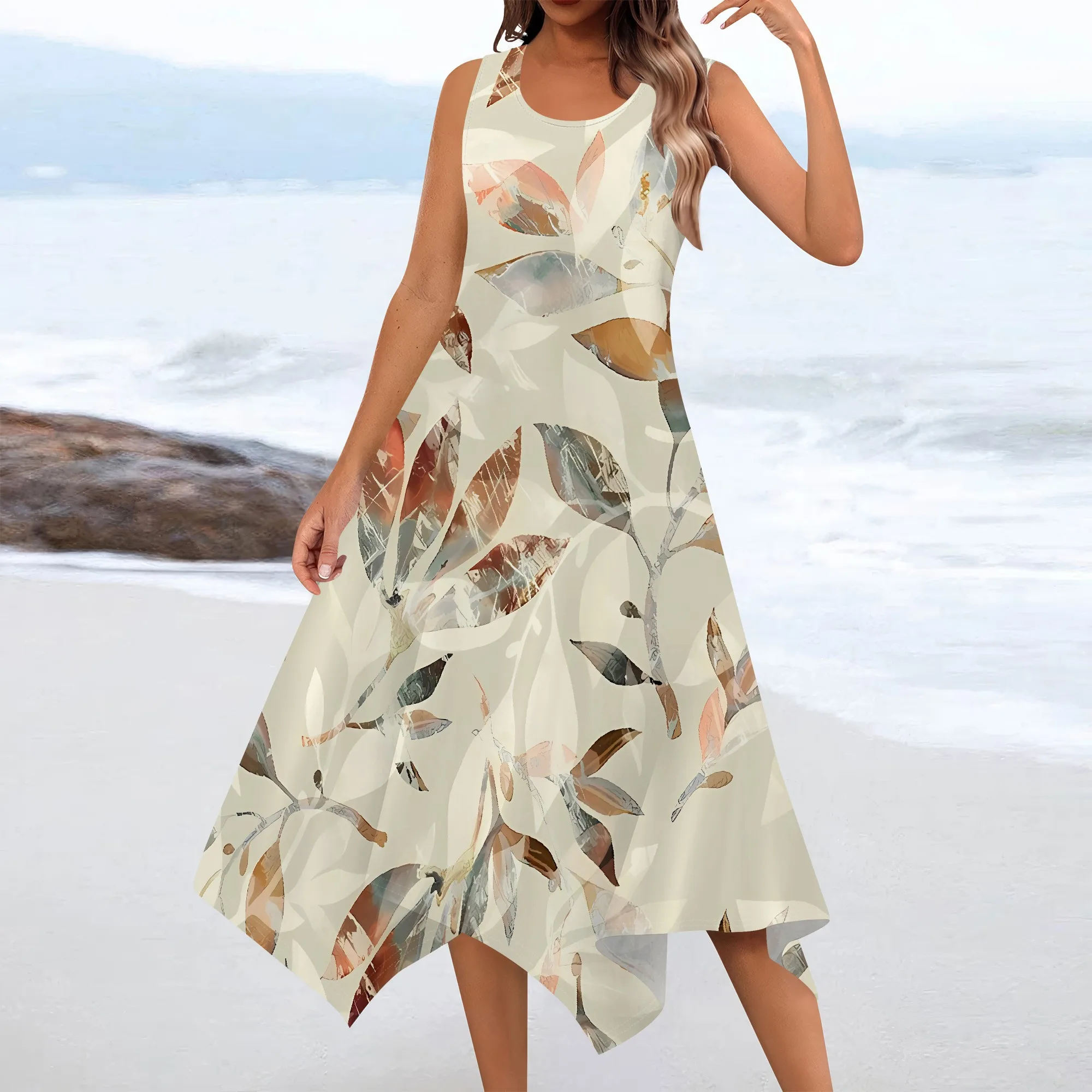 EQQZD Standard Size Stylish Crew Neck Halter Dress, Simple Leaf Print Midi Dress with Irregular Hem
EQQZD Standard Size Stylish Crew Neck Halter Dress, Simple Leaf Print Midi Dress with Irregular Hem
